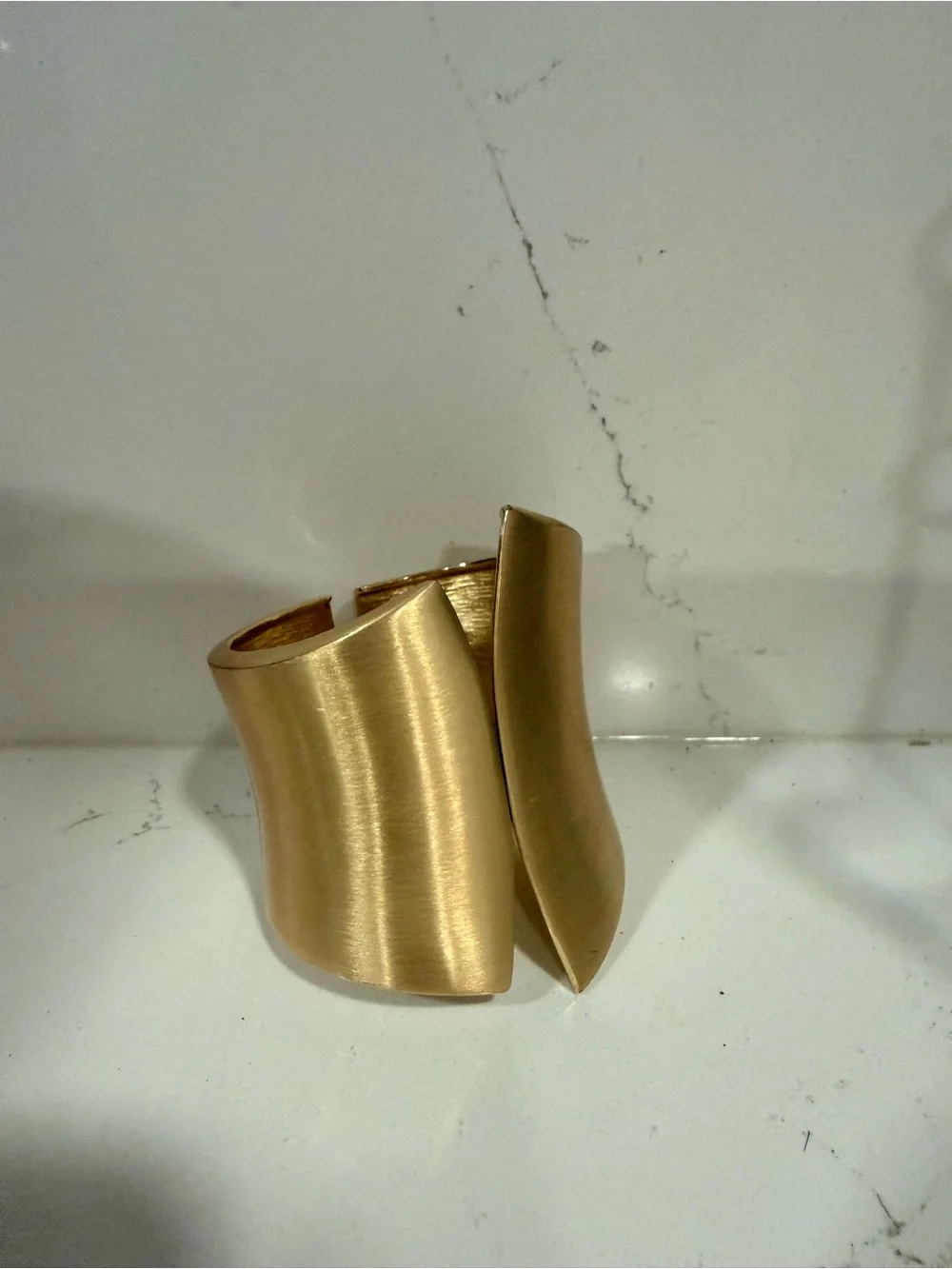 Gold Metal Asymmetrical Cuff Bracelet Hinged Closure
